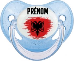 Drapeau effet pinceau Albanie avec prénom Tétine Physiologique Bleue à paillette