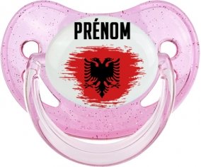 Drapeau effet pinceau Albanie avec prénom Tétine Physiologique Rose à paillette