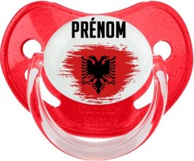 Drapeau effet pinceau Albanie avec prénom Tétine Physiologique Rouge à paillette