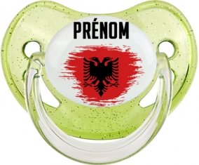 Drapeau effet pinceau Albanie avec prénom Tétine Physiologique Vert à paillette