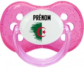 Drapeau effet pinceau Algérie avec prénom Sucette Cerise Rose à paillette