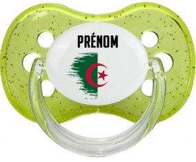 Drapeau effet pinceau Algérie avec prénom Sucette Cerise Vert à paillette