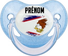 Drapeau effet pinceau Samoa américaines avec prénom Sucette Physiologique Bleue à paillette