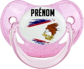 Drapeau effet pinceau Samoa américaines avec prénom Sucette Physiologique Rose à paillette