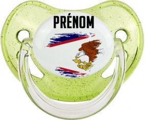 Drapeau effet pinceau Samoa américaines avec prénom Sucette Physiologique Vert à paillette