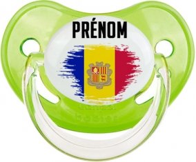 Drapeau effet pinceau Andorre avec prénom Sucette Physiologique Vert classique