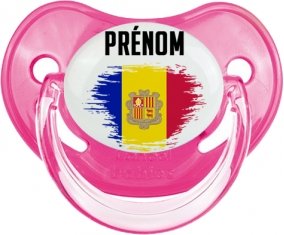 Drapeau effet pinceau Andorre avec prénom Sucette Physiologique Rose classique
