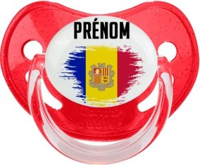 Drapeau effet pinceau Andorre avec prénom Sucette Physiologique Rouge à paillette