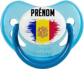 Drapeau effet pinceau Andorre avec prénom Sucette Physiologique Bleue phosphorescente