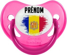 Drapeau effet pinceau Andorre avec prénom Sucette Physiologique Rose phosphorescente