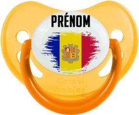 Drapeau effet pinceau Andorre avec prénom Sucette Physiologique Jaune phosphorescente