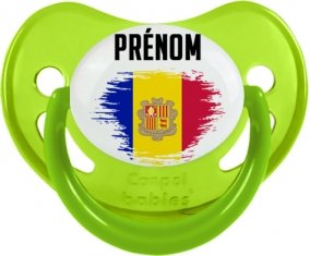 Drapeau effet pinceau Andorre avec prénom Sucette Physiologique Vert phosphorescente