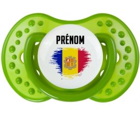 Drapeau effet pinceau Andorre avec prénom : Sucette LOVI Dynamic personnalisée