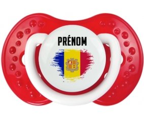 Drapeau effet pinceau Andorre avec prénom Sucette LOVI Dynamic Blanc-rouge classique