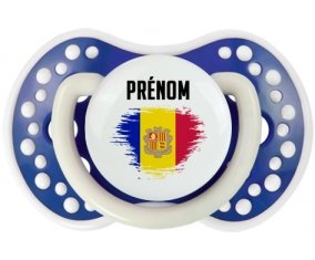 Drapeau effet pinceau Andorre avec prénom Sucette LOVI Dynamic Bleu-marine phosphorescente