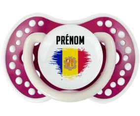 Drapeau effet pinceau Andorre avec prénom Sucette LOVI Dynamic Fuchsia phosphorescente