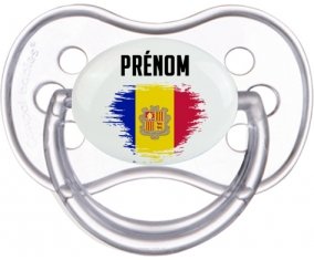 Drapeau effet pinceau Andorre avec prénom Sucette Anatomique Transparente classique