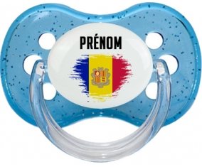 Drapeau effet pinceau Andorre avec prénom Tétine Cerise Bleu à paillette