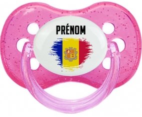 Drapeau effet pinceau Andorre avec prénom Tétine Cerise Rose à paillette