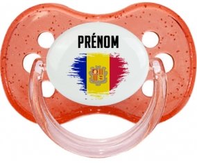 Drapeau effet pinceau Andorre avec prénom Tétine Cerise Rouge à paillette