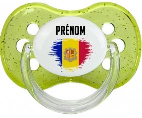 Drapeau effet pinceau Andorre avec prénom Tétine Cerise Vert à paillette