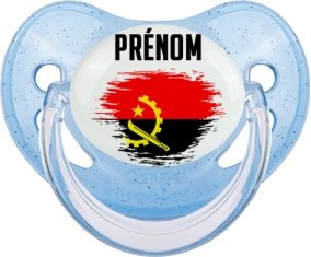 Drapeau effet pinceau Angola avec prénom Tétine Physiologique Bleue à paillette
