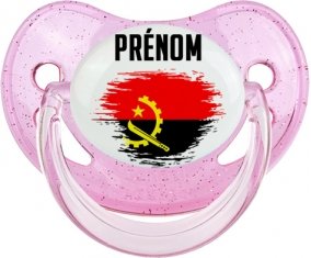 Drapeau effet pinceau Angola avec prénom Tétine Physiologique Rose à paillette