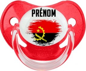 Drapeau effet pinceau Angola avec prénom Tétine Physiologique Rouge à paillette