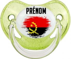 Drapeau effet pinceau Angola avec prénom Tétine Physiologique Vert à paillette