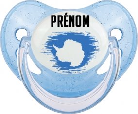 Drapeau effet pinceau Antarctique avec prénom Sucette Physiologique Bleue à paillette