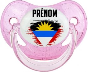 Drapeau effet pinceau Antigua-et-Barbuda avec prénom Sucette Physiologique Rose à paillette