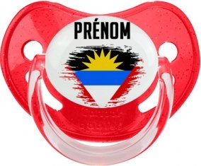 Drapeau effet pinceau Antigua-et-Barbuda avec prénom Sucette Physiologique Rouge à paillette