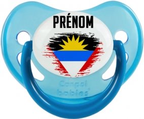 Drapeau effet pinceau Antigua-et-Barbuda avec prénom Sucette Physiologique Bleue phosphorescente