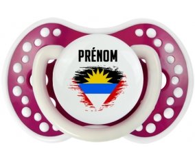 Drapeau effet pinceau Antigua-et-Barbuda avec prénom Sucette LOVI Dynamic Fuchsia phosphorescente