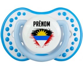 Drapeau effet pinceau Antigua-et-Barbuda avec prénom Sucette LOVI Dynamic Blanc-bleu phosphorescente