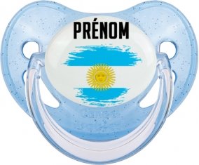Drapeau effet pinceau Argentine avec prénom Tétine Physiologique Bleue à paillette