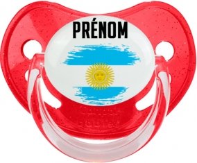 Drapeau effet pinceau Argentine avec prénom Tétine Physiologique Rouge à paillette