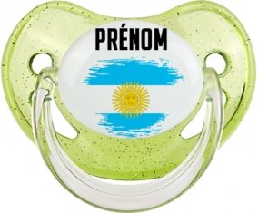 Drapeau effet pinceau Argentine avec prénom Tétine Physiologique Vert à paillette