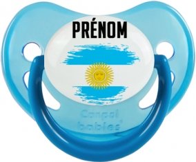Drapeau effet pinceau Argentine avec prénom Tétine Physiologique Bleue phosphorescente