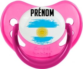 Drapeau effet pinceau Argentine avec prénom Tétine Physiologique Rose phosphorescente