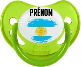 Drapeau effet pinceau Argentine avec prénom Tétine Physiologique Vert phosphorescente