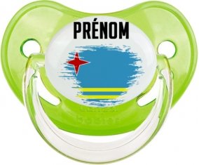 Drapeau effet pinceau Aruba avec prénom Sucette Physiologique Vert classique