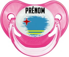 Drapeau effet pinceau Aruba avec prénom Sucette Physiologique Rose classique
