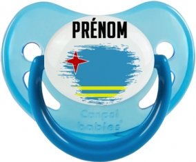 Drapeau effet pinceau Aruba avec prénom Sucette Physiologique Bleue phosphorescente