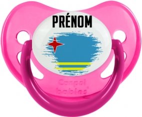 Drapeau effet pinceau Aruba avec prénom Sucette Physiologique Rose phosphorescente