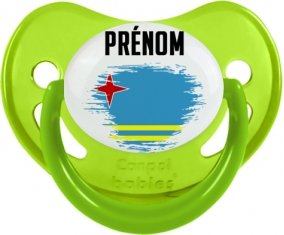 Drapeau effet pinceau Aruba avec prénom Sucette Physiologique Vert phosphorescente