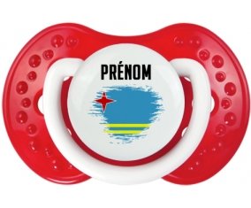Drapeau effet pinceau Aruba avec prénom Sucette LOVI Dynamic Blanc-rouge classique