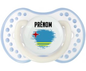 Drapeau effet pinceau Aruba avec prénom Sucette LOVI Dynamic Blanc-cyan classique