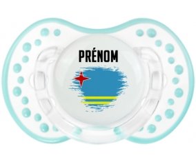 Drapeau effet pinceau Aruba avec prénom Sucette LOVI Dynamic Retro-blanc-lagon classique