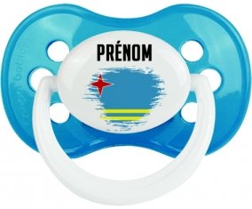 Drapeau effet pinceau Aruba avec prénom Tétine Anatomique Cyan classique